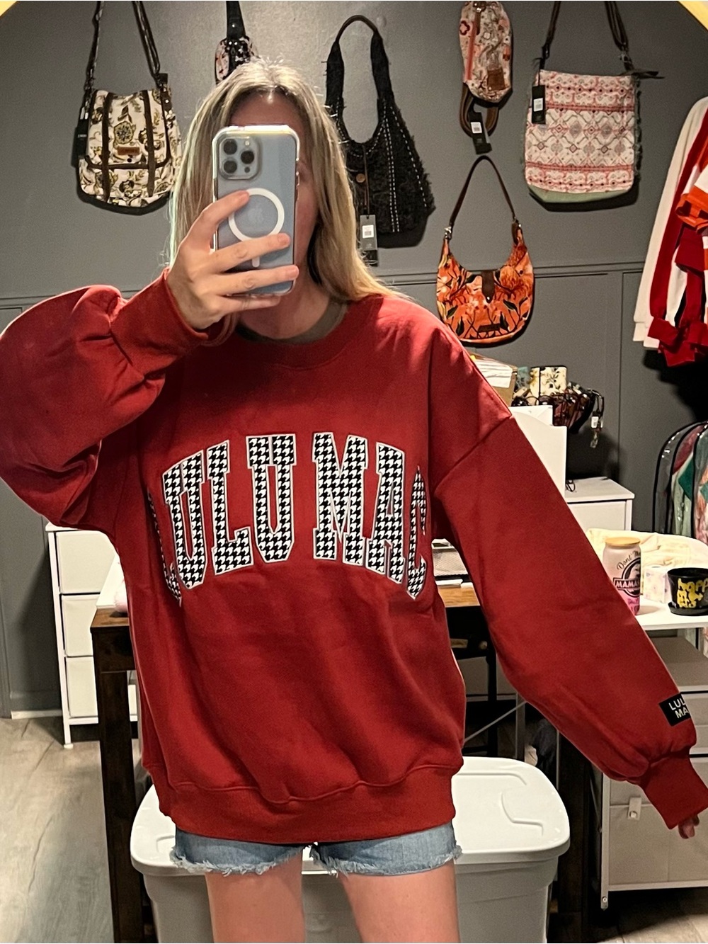 LuluMac Crimson Houndstooth Sweatshirt